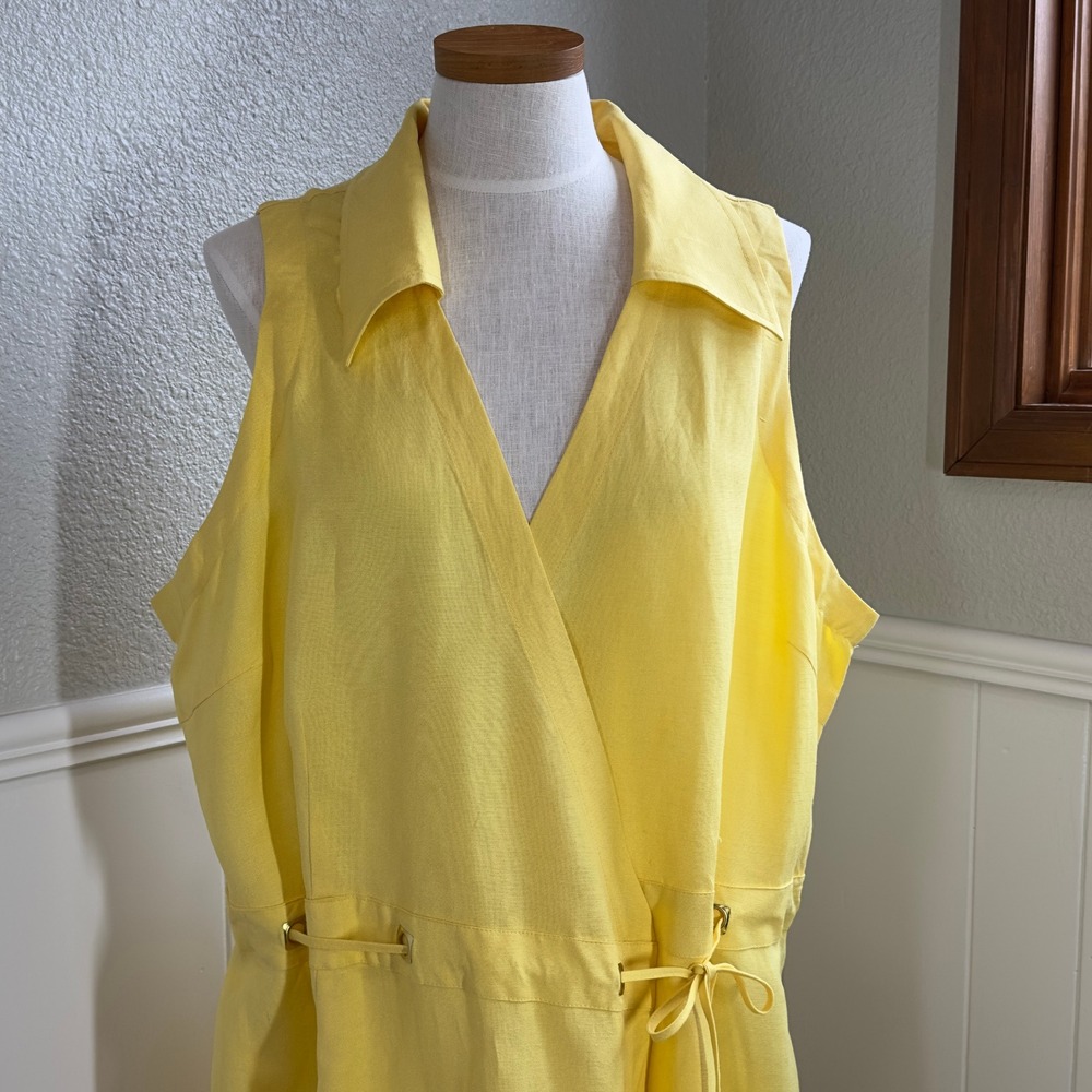 Ashley Stewart Womens Wrap Dress 22W Yellow Linen Blend Sleeveless Midi Sundress - Picture 16 of 16